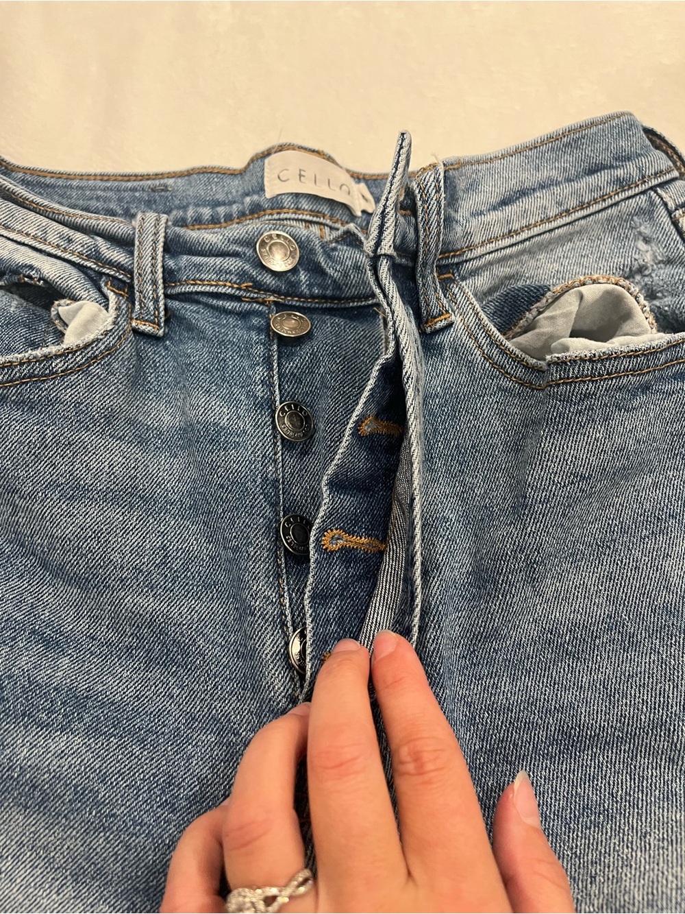 CELLO High Rise Button Fly Distressed Straight Leg Jeans - Size 5 - Picture 4 of 9